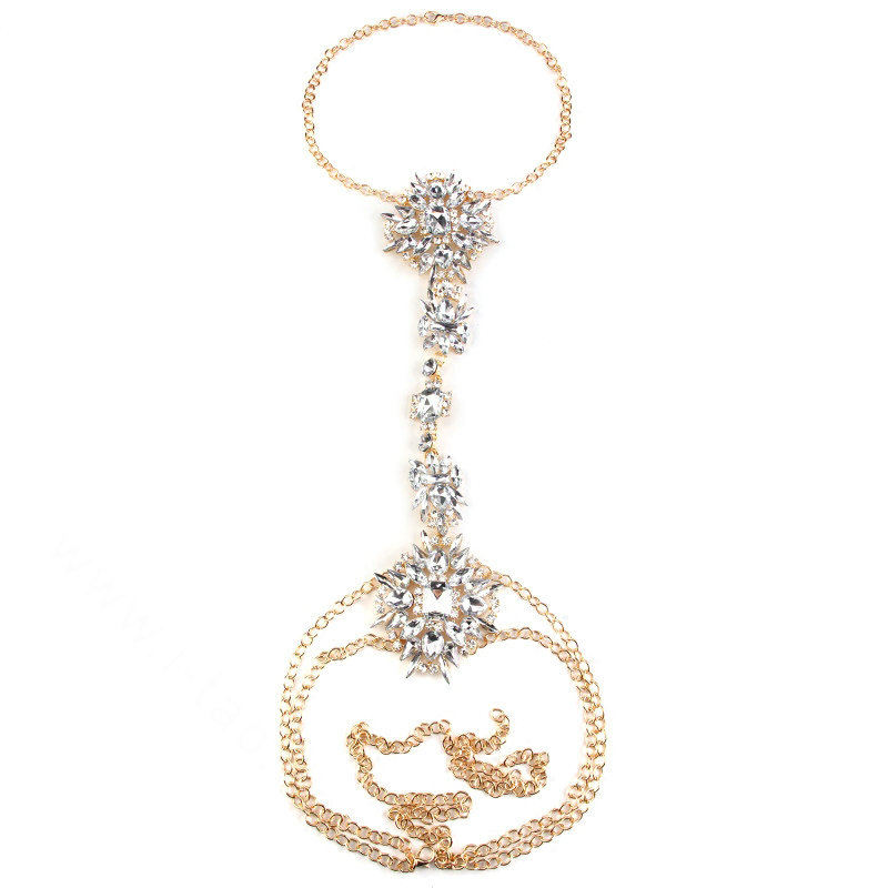 Luxury Crystal Flower Belly Body Chain Dinner Party Decro Pendant Necklace Jewelry - White