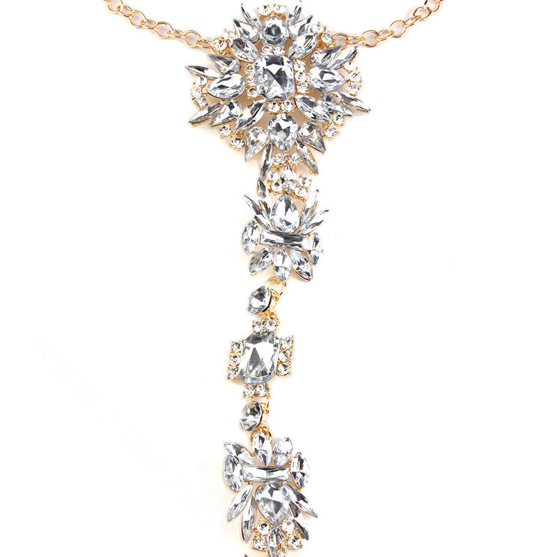 Luxury Crystal Flower Belly Body Chain Dinner Party Decro Pendant Necklace Jewelry - White