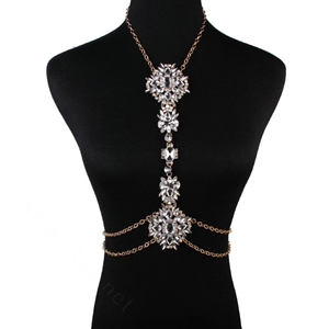 Luxury Crystal Flower Belly Body Chain Dinner Party Decro Pendant Necklace Jewelry - White