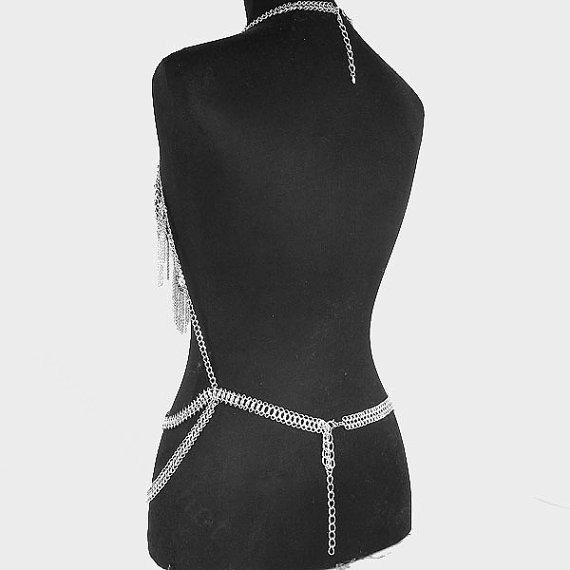 Luxury Full Body Chains Long Tassel Metal V Necklaces Nightclub Showgirl Jewelry - Sliver