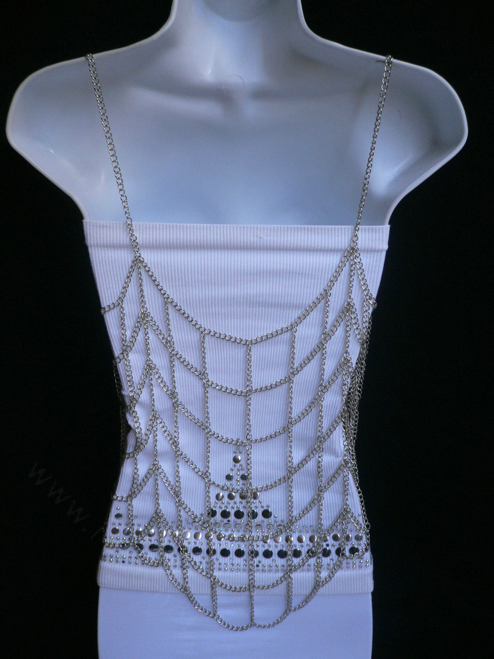 Luxury Full Mesh Body Chain Beach Bikini Decro Harness Slave Halter Necklace - Sliver
