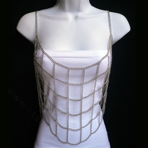 Luxury Full Mesh Body Chain Beach Bikini Decro Harness Slave Halter Necklace - Sliver