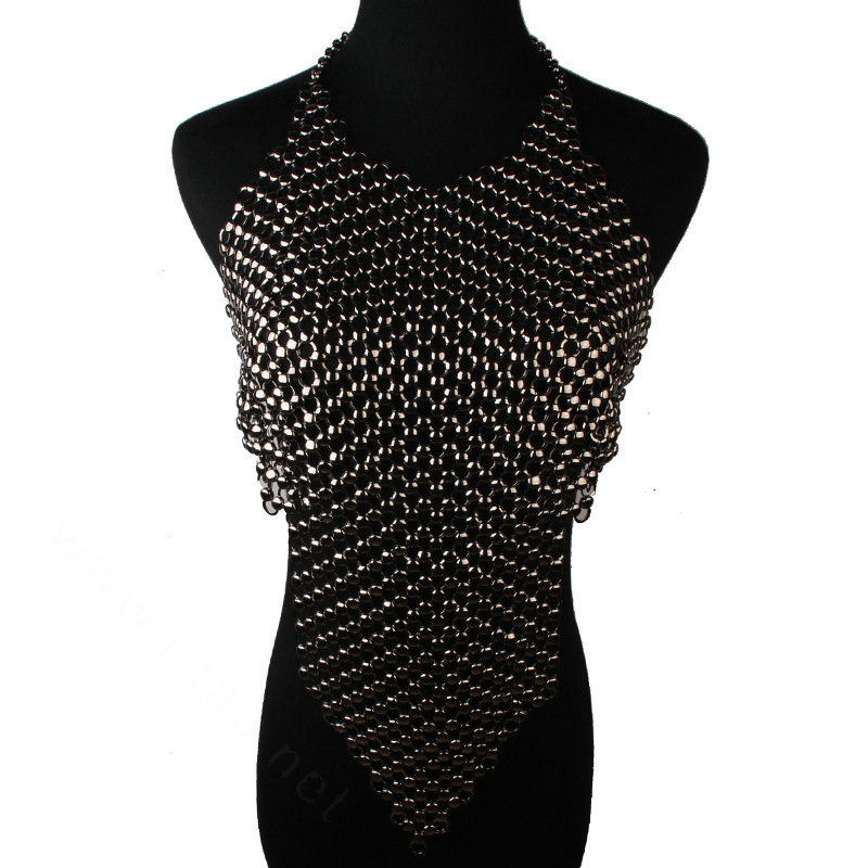 Luxury Heavy Metal Choker Pendant Maxi Necklace Sexy Bar Bikini Body Chains Accessories - Black