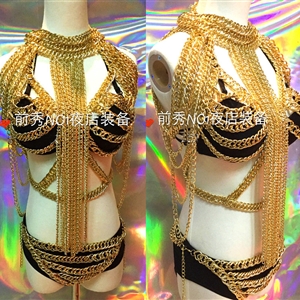 Luxury Metal Full Body Chain Nightclub Showgirl Sexy Halter Bra Lingerie Tassel Necklace Jewelry - Gold