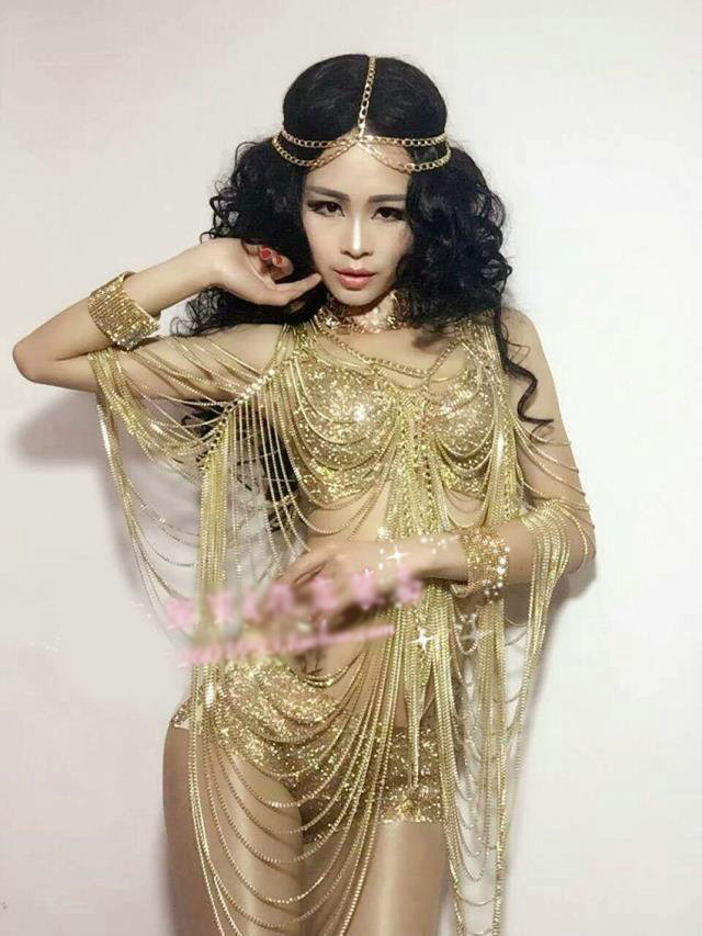 Luxury Multilayer Full Body Chain Nightclub Showgirl Tassel Long Shoulder Necklace Jewelry - Gold