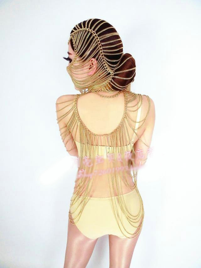 Luxury Multilayer Full Body Chain Nightclub Showgirl Tassel Long Shoulder Necklace Jewelry - Gold