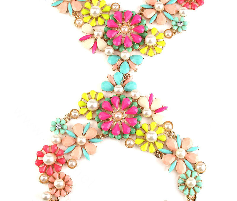 Luxury Pearls Flower Pendant Bib Necklace Bikini Beach Dress Decro Body Chain Jewelry - Multicolour