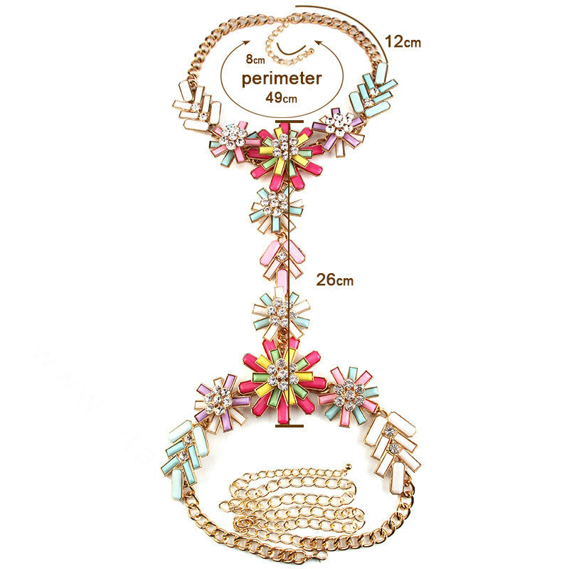 Luxury Rhinestone Flower Pendant Bib Necklace Bikini Beach Dress Decro Body Chain Jewelry - Colour