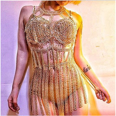 Luxury Tassel Alloy Long Necklaces Nightclub Showgirl Full Body Chains Belly Jewelry - Gold
