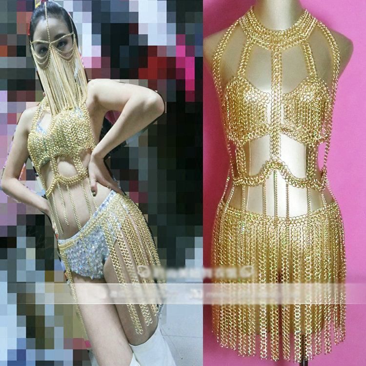 Luxury Tassel Alloy Long Necklaces Nightclub Showgirl Full Body Chains Belly Jewelry - Sliver