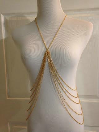 Multilayer Tassel Body Chains Harness Bikini Beach Dress Decro Necklace Jewelry - Gold