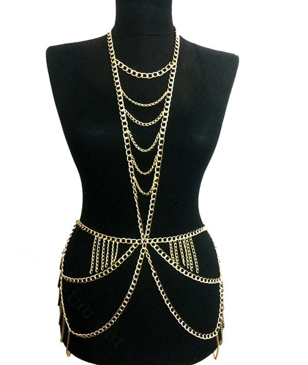 New Crossover Body Chain Alloy Necklaces & Pendants Sexy Dress Decro Jewelry - Gold