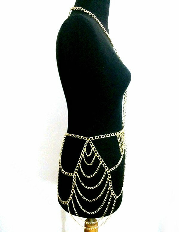 New Crossover Body Chain Alloy Necklaces & Pendants Sexy Dress Decro Jewelry - Gold