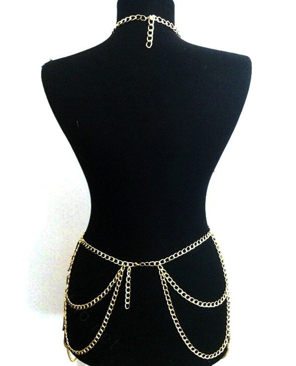 New Crossover Body Chain Alloy Necklaces & Pendants Sexy Dress Decro Jewelry - Gold