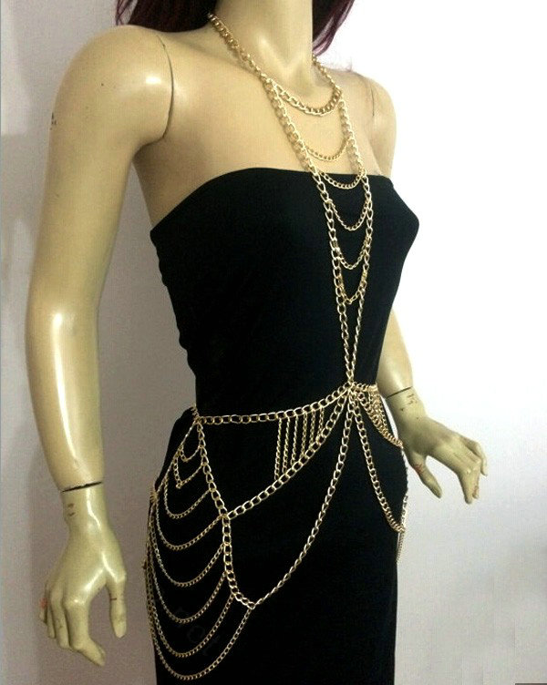 New Crossover Body Chain Alloy Necklaces & Pendants Sexy Dress Decro Jewelry - Sliver