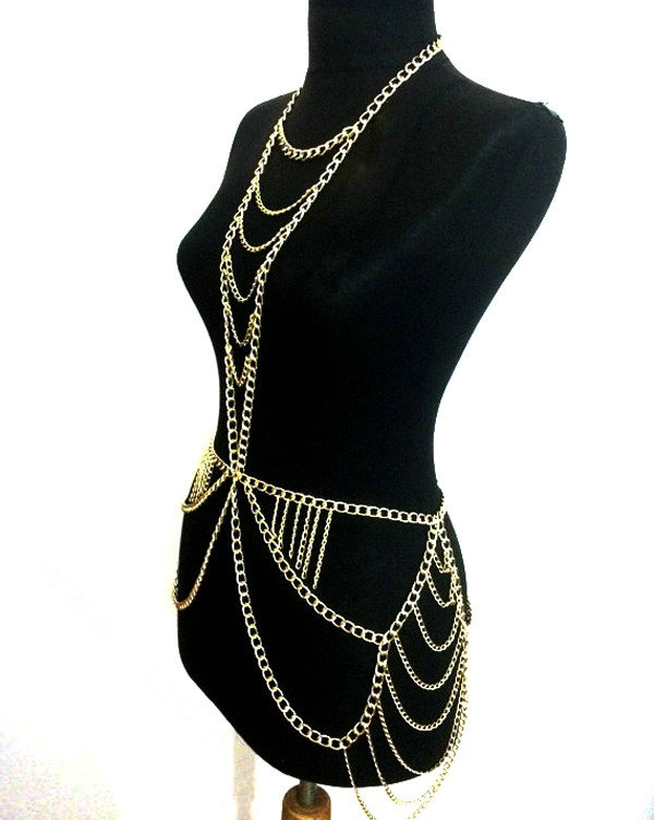 New Crossover Body Chain Alloy Necklaces & Pendants Sexy Dress Decro Jewelry - Sliver