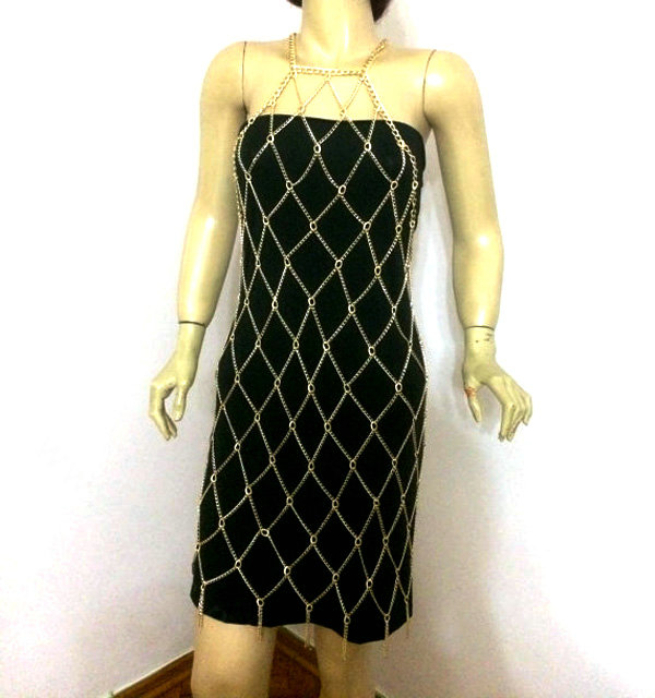 New Mesh Full Body Chain Long Metal Necklaces Bikini Waist Belly Dress Decro Jewelry - Gold