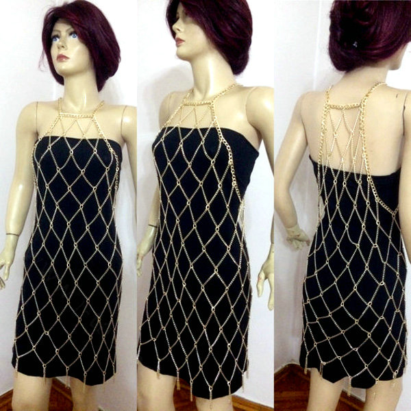 New Mesh Full Body Chain Long Metal Necklaces Bikini Waist Belly Dress Decro Jewelry - Sliver