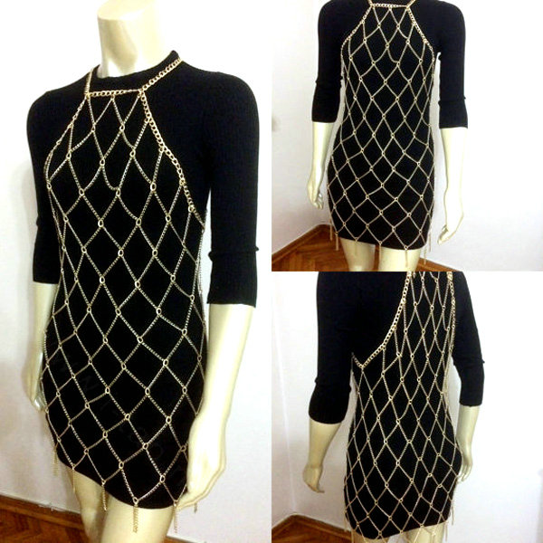 New Mesh Full Body Chain Long Metal Necklaces Bikini Waist Belly Dress Decro Jewelry - Sliver