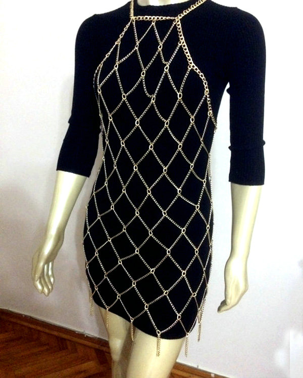 New Mesh Full Body Chain Long Metal Necklaces Bikini Waist Belly Dress Decro Jewelry - Sliver