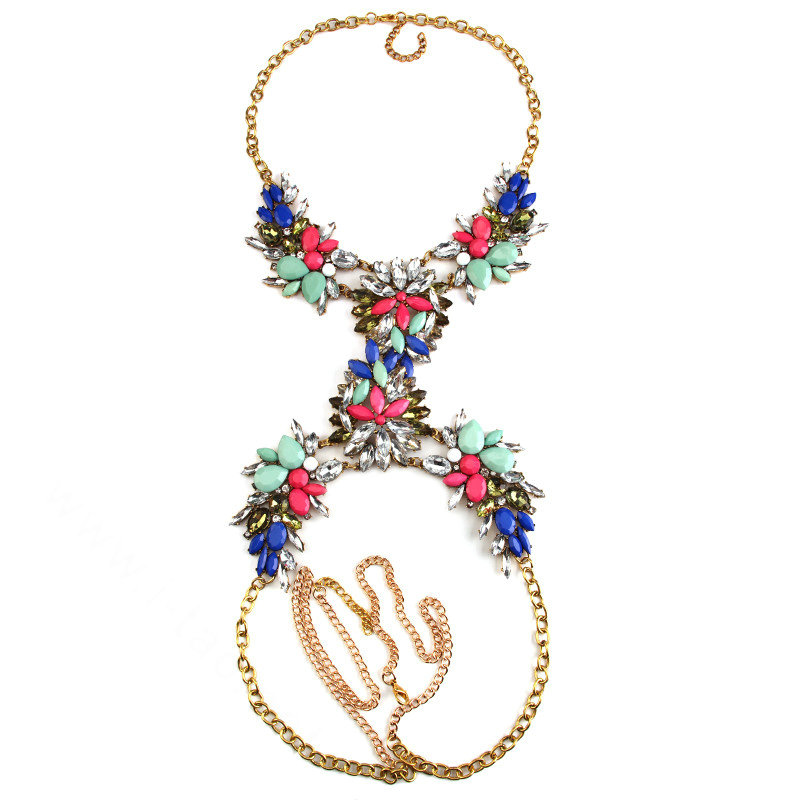 Newest Rhinestone Flower Pendant Necklace Bikini Beach Dress Decro Body Chain Jewelry - Colour