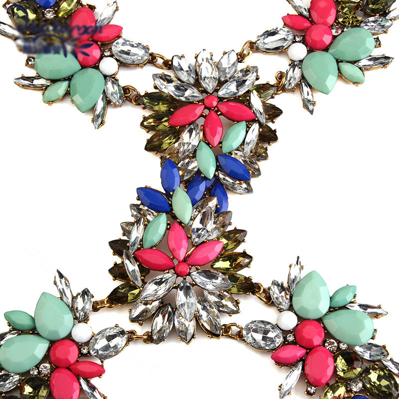 Newest Rhinestone Flower Pendant Necklace Bikini Beach Dress Decro Body Chain Jewelry - Colour