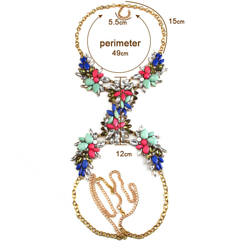 Newest Rhinestone Flower Pendant Necklace Bikini Beach Dress Decro Body Chain Jewelry - Colour