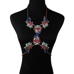 Newest Rhinestone Flower Pendant Necklace Bikini Beach Dress Decro Body Chain Jewelry - Colour