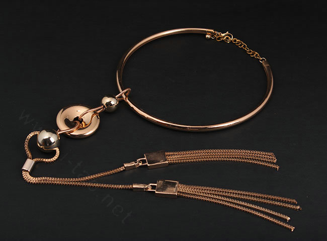 Newest Women Long Beaded Metal Collar Necklace Punk Nightclub Decor Chain - Gold