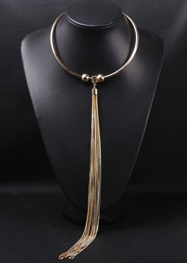 Newest Women Long Tassel Metal Collar Necklace Punk Nightclub Decor Chain - Gold