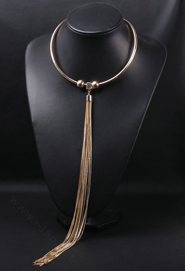 Newest Women Long Tassel Metal Collar Necklace Punk Nightclub Decor Chain - Gold