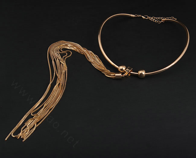 Newest Women Long Tassel Metal Collar Necklace Punk Nightclub Decor Chain - Gold