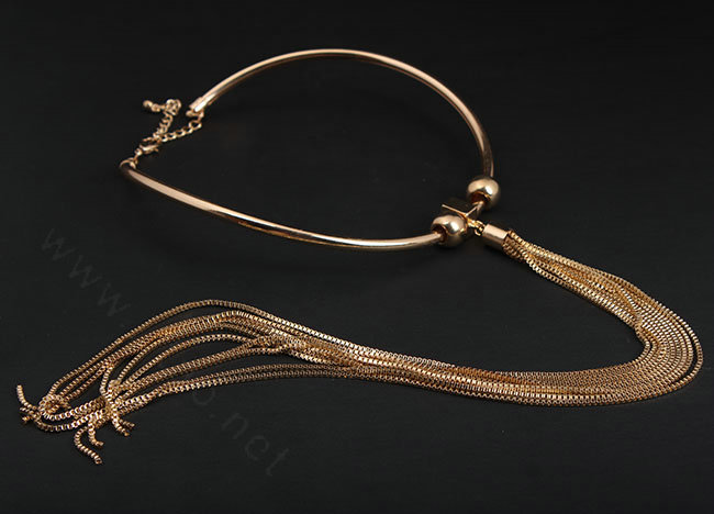 Newest Women Long Tassel Metal Collar Necklace Punk Nightclub Decor Chain - Gold