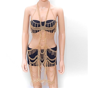 Oversized Full Body Chain Harness Slave Necklace Halter Belly Dancer Jewelry - Sliver