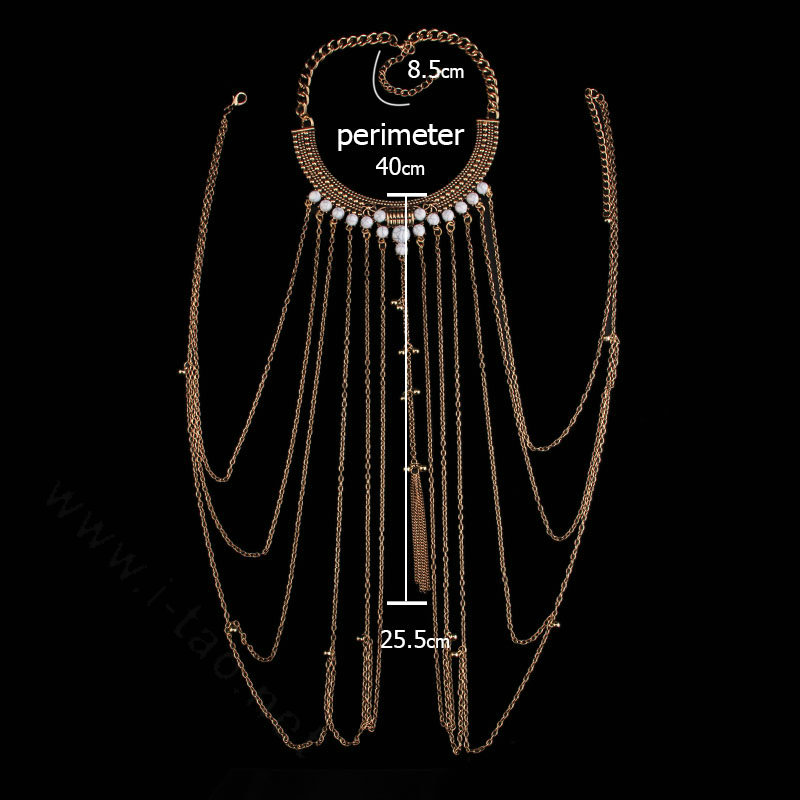 Personalized Body Chain Punk Dress Decro Gem Long Collar Necklace Jewelry - White