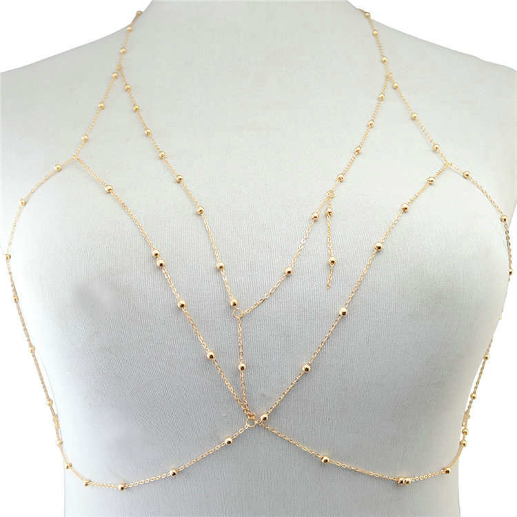 Personalized Bra Body Chain Summer Punk Dress Decro Bead Necklace Jewelry - Gold