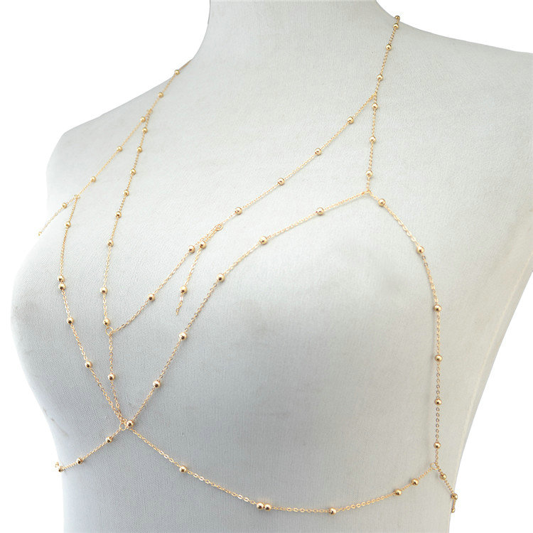 Personalized Bra Body Chain Summer Punk Dress Decro Bead Necklace Jewelry - Gold