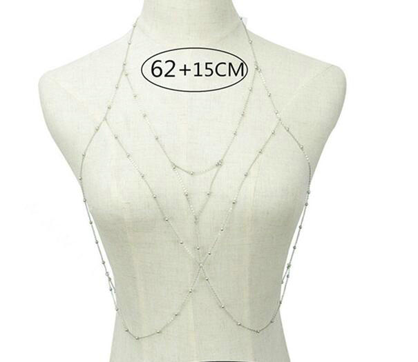 Personalized Bra Body Chain Summer Punk Dress Decro Bead Necklace Jewelry - Sliver
