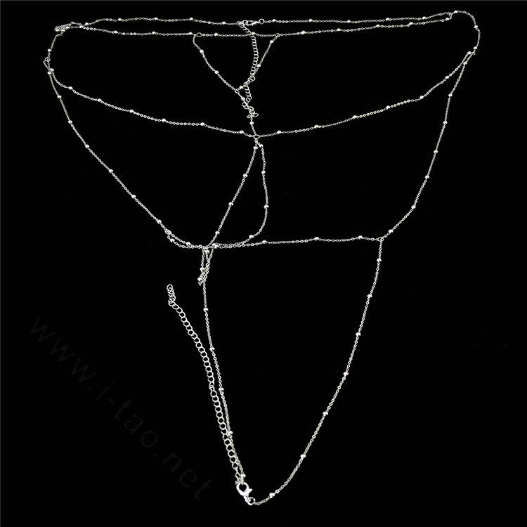 Personalized Bra Body Chain Summer Punk Dress Decro Bead Necklace Jewelry - Sliver