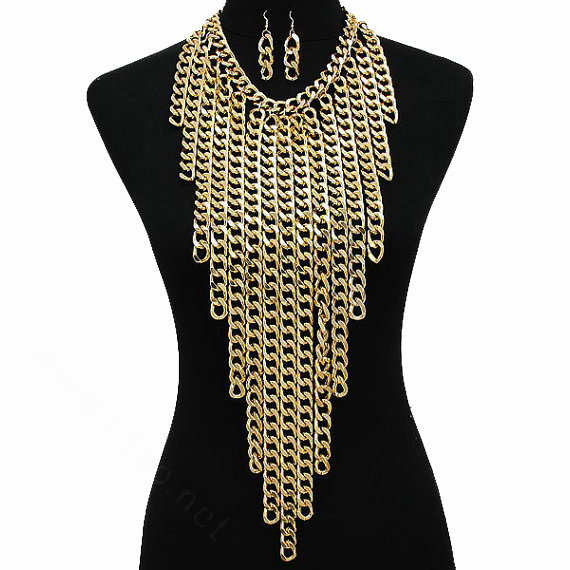 Personalized Metal Tassel Choker Chunky Necklace Punk Dress Decor Jewelry - Sliver