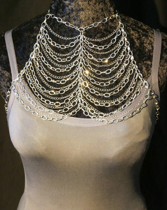Personalized Punk Alloy Body Chain Mesh Dress Decor Necklace Jewelry - Sliver