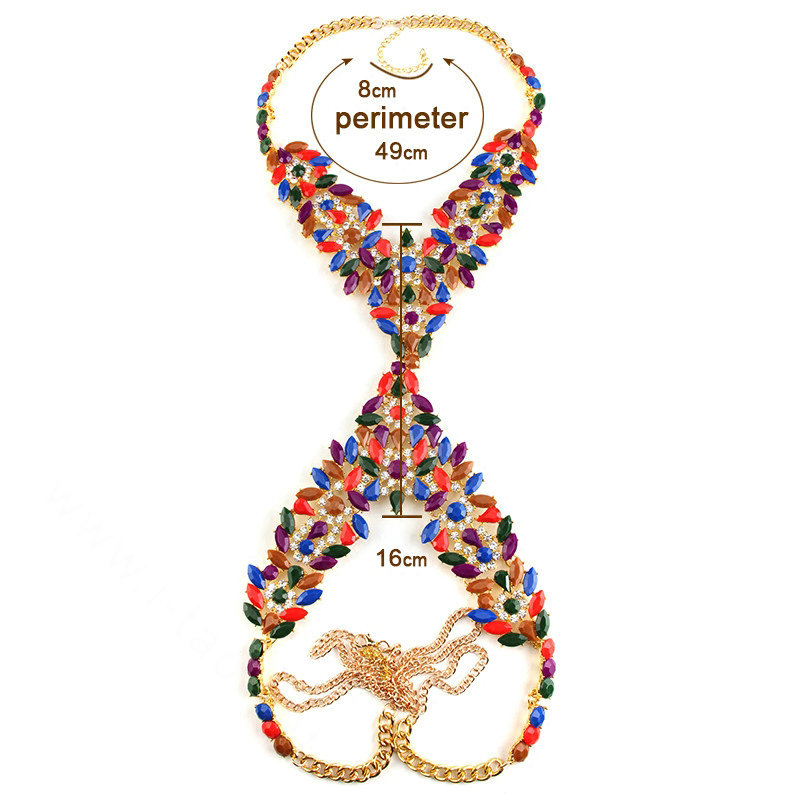 Popular Rhinestone Flower Pendant Necklace Bikini Beach Dress Decro Body Chain Jewelry - Colour