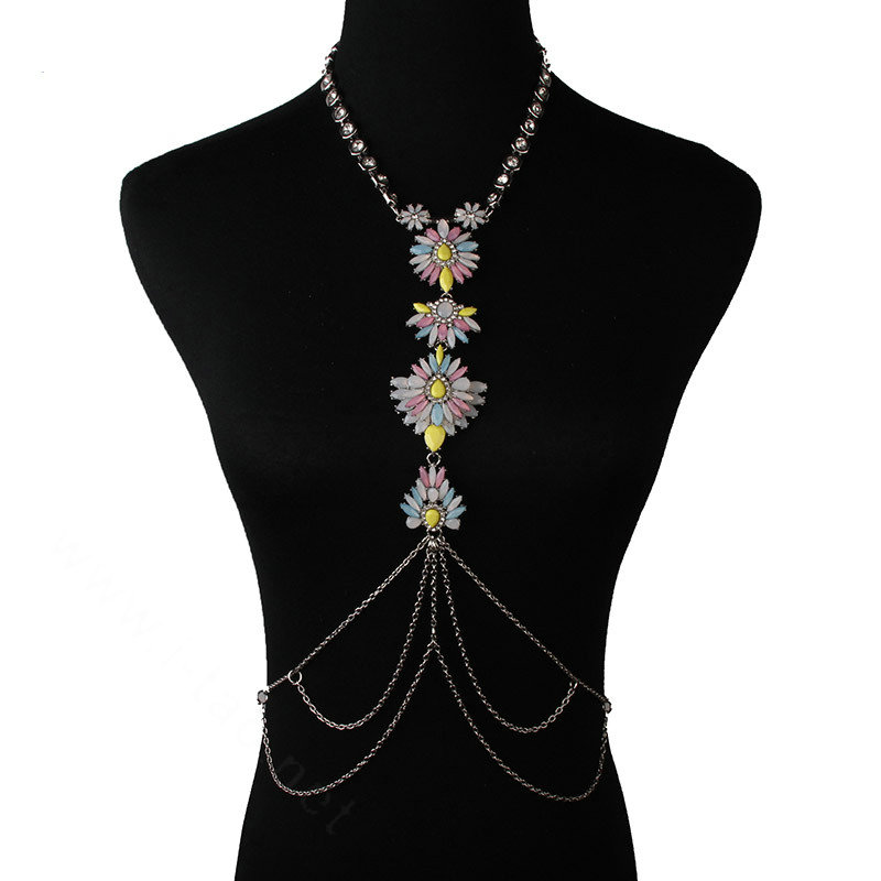 Pretty Diamond Flower Pendant Necklace Bikini Beach Dress Decro Body Chain Jewelry - Colorful