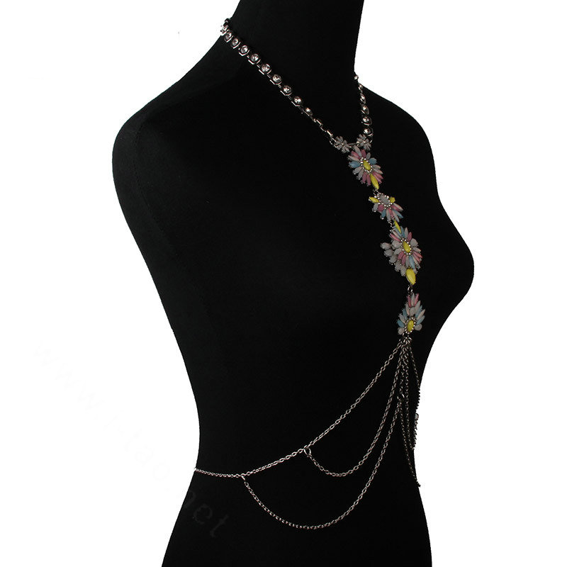 Pretty Diamond Flower Pendant Necklace Bikini Beach Dress Decro Body Chain Jewelry - Colorful