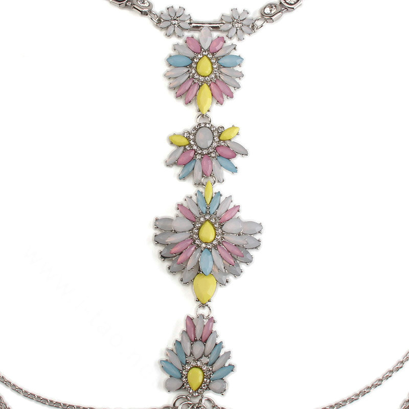 Pretty Diamond Flower Pendant Necklace Bikini Beach Dress Decro Body Chain Jewelry - Colorful
