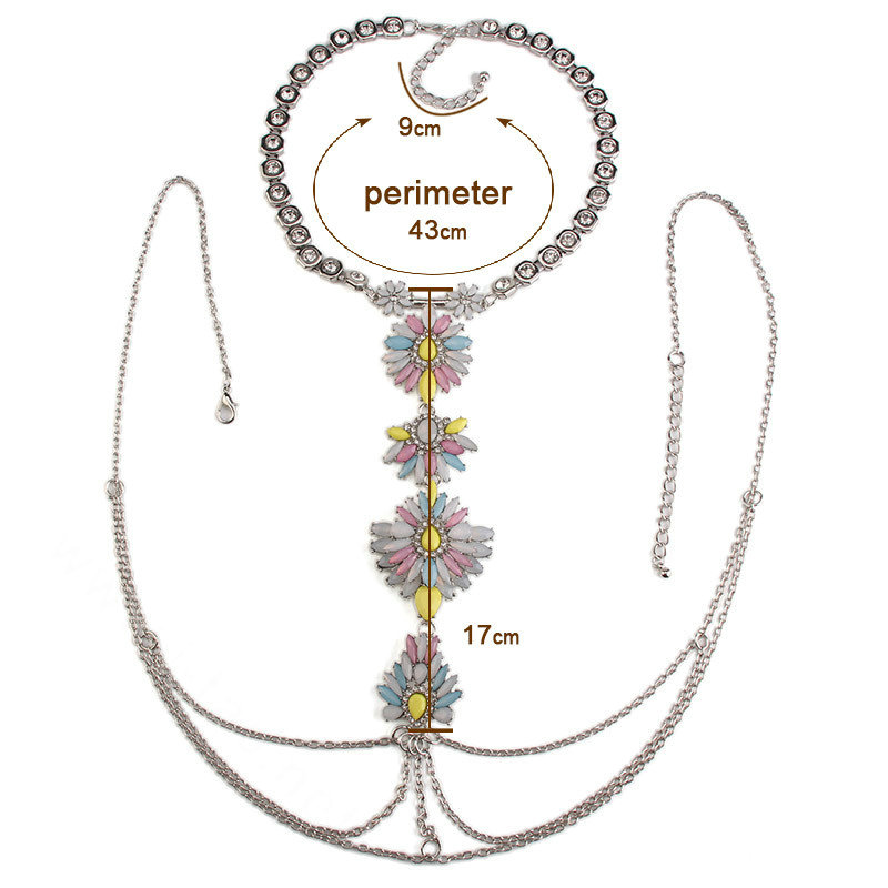 Pretty Diamond Flower Pendant Necklace Bikini Beach Dress Decro Body Chain Jewelry - Colorful