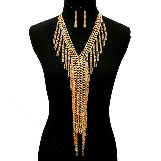 Retro Multilayer Tassel Choker Necklace Showgirl Party Dress Decor Jewelry - Gold
