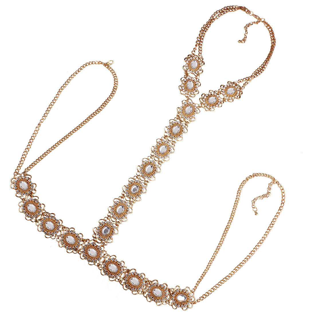 Retro Rhinestones Flower Body Chain Bikini Party Nightclub Decro Necklace Jewelry - Gold