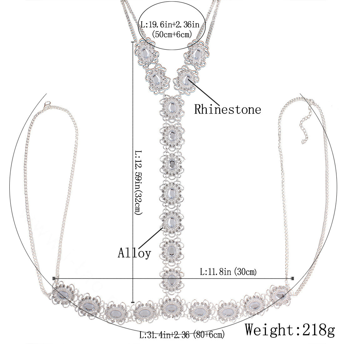 Retro Rhinestones Flower Body Chain Bikini Party Nightclub Decro Necklace Jewelry - Sliver