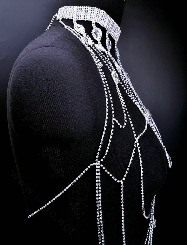 Rhinestone Full Body Chain Bridal Shoulder Necklace Dress Decor Jewellry - Silver